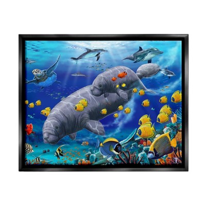 Stupell Industries Manatees & Fish SwimmingFloater Canvas Wall Art