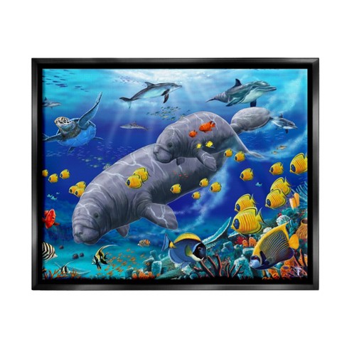 Stupell Industries Manatees & Fish Swimmingfloater Canvas Wall Art