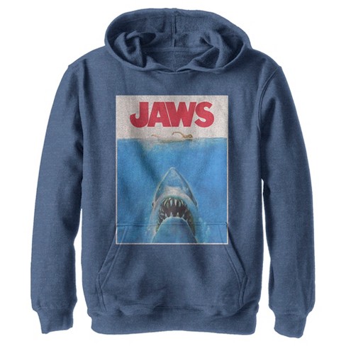 Boy's Jaws Retro Distressed Poster Pull Over Hoodie - Navy Blue Heather ...