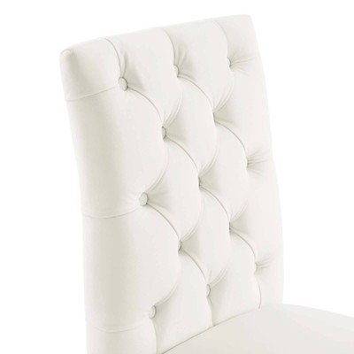 White Velvet Upholstered Dining Chairs with Wood Legs - Set of 2