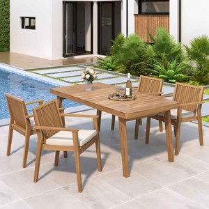 5 PCS Patio Dining Set with Dining Table, Slatted Top Design Table, Acacia Wood Frame Dining Chairs with Polyester Cushion Covers-Coolbibila - 1 of 4