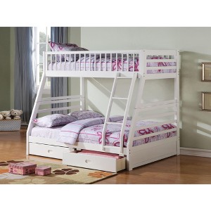 NicBex Twin over Full Bunk Bed Wooden Bed Frame with 2 Drawers, Inclined Ladder and Full Length Guardrail, Space Saving, No Box Spring Required, White - 1 of 4