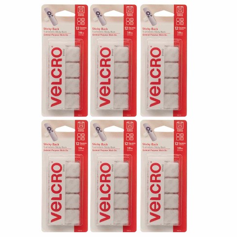 Velcro® Sticky Back™ Square Fasteners, 7/8, White, 12 Per Pack, 6 Packs :  Target