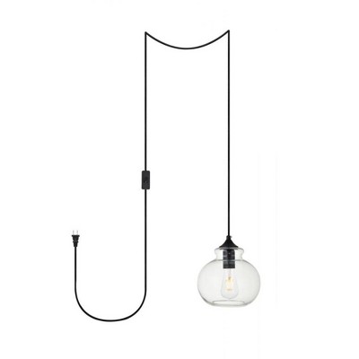 Elegant Lighting Destry 1 Light Black plug-in Pendant With Clear Glass