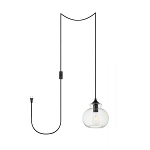 Elegant Lighting Destry 1 Light Black plug-in Pendant With Clear Glass - 1 of 4