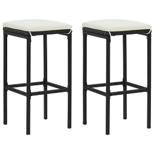 vidaXL Bar Stools with Cushions 2 pcs Black Poly Rattan - 1 of 4