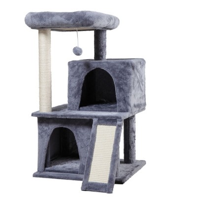 TopComfy Pet Tower Double Layer Cat Tree with Cat House Safe Climbing Platform Scratching Post Pet Toy for Cats, Gray, 19.7"*17.7"*34"