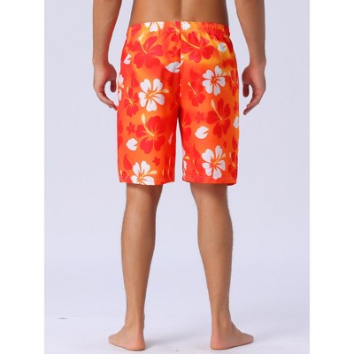 INSPIRE CHIC Men's Tropical Floral Print Elastic Waist Drawstring Hawaiian Summer Beach Swim Shorts Red 32 — фото 3