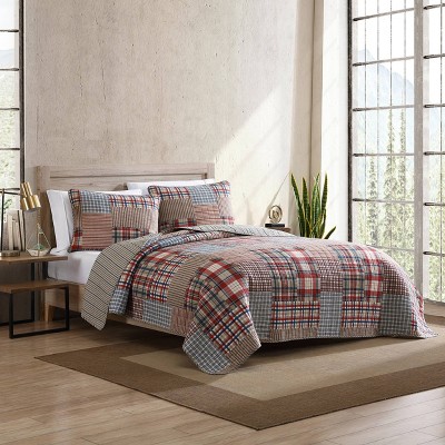 Brown Plaid Cotton Twin Reversible Quilt Set with Sham