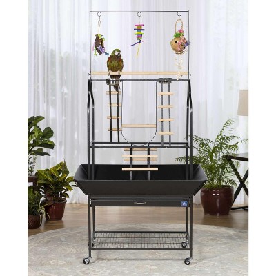 Black Hammertone Metal Parrot Playstand with Perches and Ladders