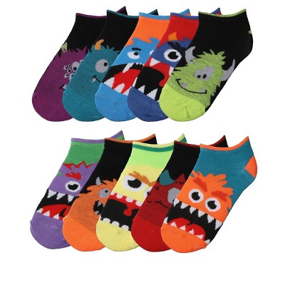 Tipi Toe Kids Boys 10 Pairs Classy Lightweight Novelty Creepy Creature Carnival Pattern Ankle/Low Cut Socks