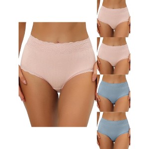 Allegra K Women's High Waist Tummy Control Ribbed Comfortable Lace Trim 5 Packs Briefs - 1 of 4