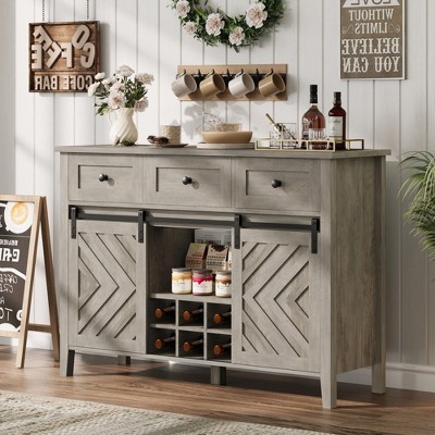 Farmhouse 47.2'' Buffet Cabinet with Sliding Barn Door, 33.4'' Tall Wood Rustic Sideboard with 3 Drawer