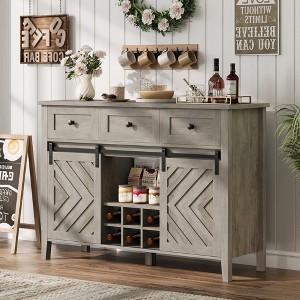 Farmhouse 47.2'' Buffet Cabinet with Sliding Barn Door, 33.4'' Tall Wood Rustic Sideboard with 3 Drawer - 1 of 4
