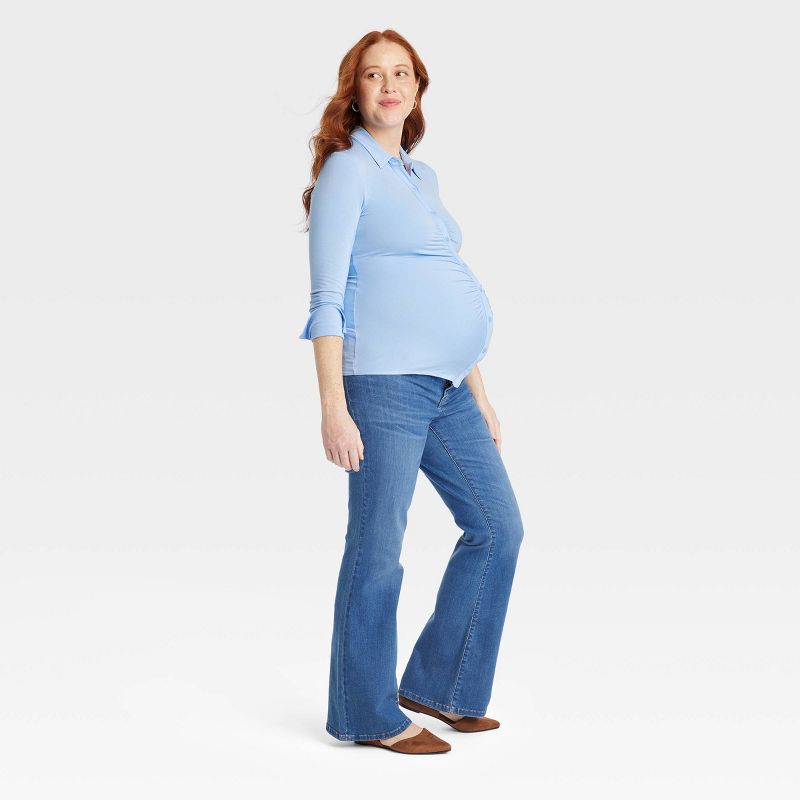 Long Sleeve Knit Button-Up Maternity Shirt - Isabel Maternity by Ingrid & Isabel™ Blue, 3 of 4
