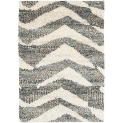 Farah Gray and White Hand-Knotted Wool Geometric Rug