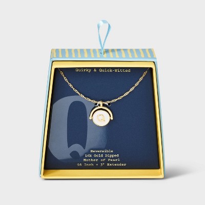 14K Gold Dipped Crystal and Mother of Pearl Circle Spinner Initial Necklace - A New Day™