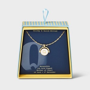 14K Gold Dipped Crystal and Mother of Pearl Circle Spinner Initial Necklace - A New Day™ - 1 of 4