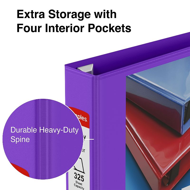 Staples Heavy-Duty 1.5" 3-Ring View Binder Purple (24683-US) 56308-CC/24683, 4 of 8