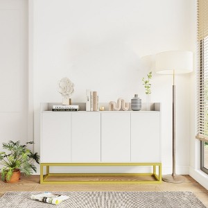 Cabinet Sideboard Modern Sideboards Buffets With Storage 4 Door Stylish Sideboard With Metal Legs,abstract,white,47.24in,3.94ft - 1 of 4