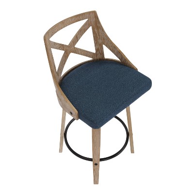 Set of 2 Blue Swivel Counter Height Stools with Wood Frame