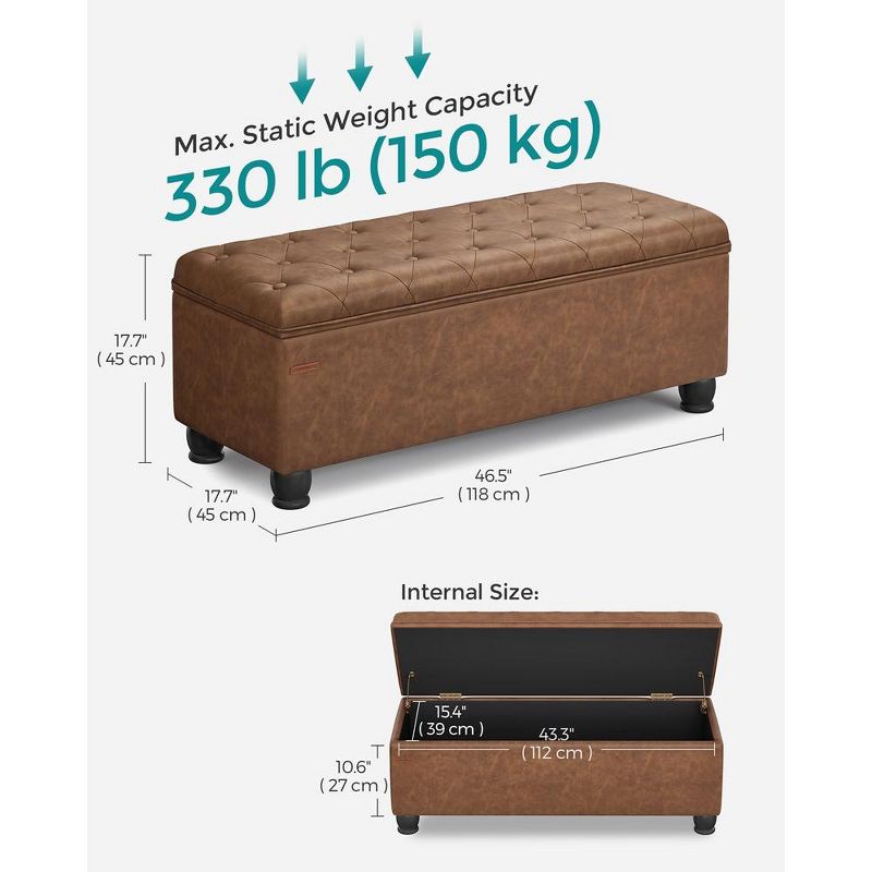 SONGMICS Storage Ottoman Bench Long Bed End Stool with Storage 330.6 lb Load Capacity Solid Wood Legs, 5 of 8