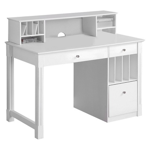 Home Office Deluxe White Wood Storage Computer Desk With Hutch