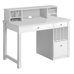 Home Office Deluxe White Wood Storage Computer Desk with Hutch - Saracina Home