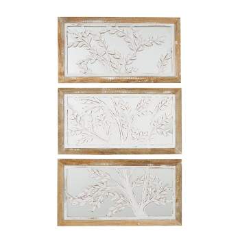Set of 3 Mango Wood Tree Wall Decors with Brown Frame and Mirrored Backing White - Olivia & May