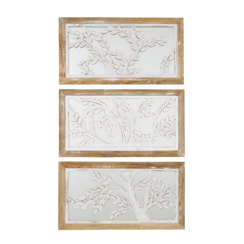 Set of 3 Mango Wood Tree Wall Decors with Brown Frame and Mirrored Backing White - Olivia &#38; May, 1 of 10