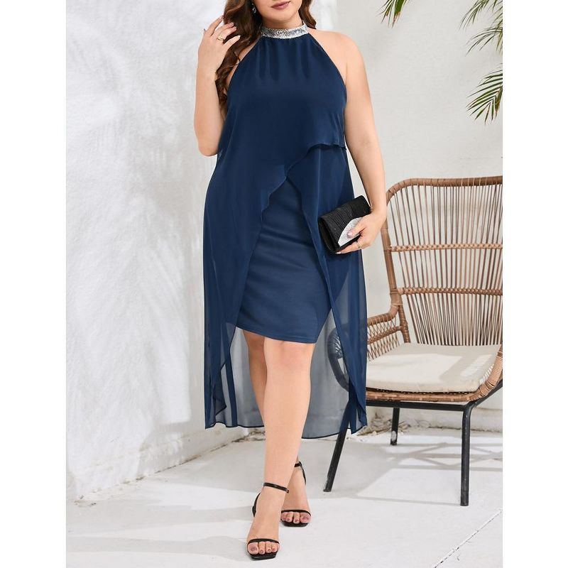Plus Size Halter Neck Sleeveless Cocktail Dress Tulle Wedding Guest Party Midi Dresses, 2 of 8
