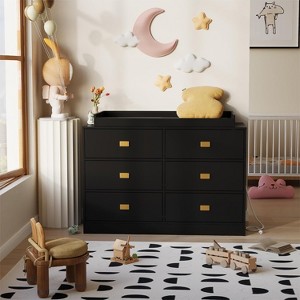 Nursery Changing Table - 6-Drawer with Waterproof Top, Anti-Tip Design & Safety Rails, Non-Toxic MDF - 1 of 4