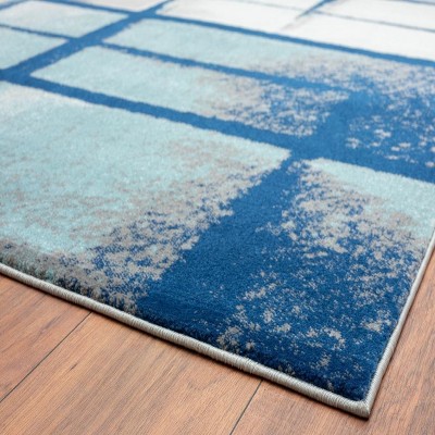 Blue Geometric 9' x 12' Stain-Resistant Synthetic Area Rug