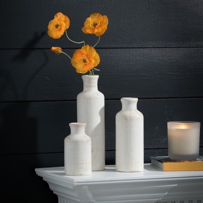 Set of 3 Small White Ceramic Bottle Vases