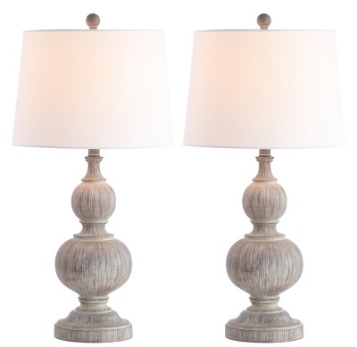 Ephraim Weathered Faux Wood Traditional Table Lamp Set, Gray