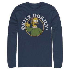 Men's The Simpsons Ned Flanders Okily Dokily Long Sleeve Shirt - 1 of 4