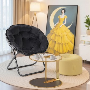 VECELO Folding Saucer Chair, Moon Chair with Metal Frame, Faux Fur for Bedroom or Living Room, Gray/Black - 1 of 4