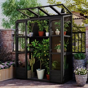 78" Walk-in Wooden Greenhouse With 4 Independent Ventilation Skylights And 2 Folding Middle Shelves, Outdoor Greenhouse - 1 of 4