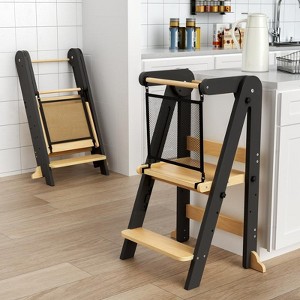 HOMLUX Foldable Toddler Kitchen Step Stool, 3 Adjustable Height