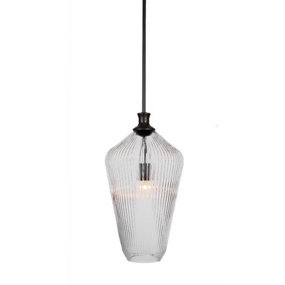 Toltec Lighting Carina 1 - Light Pendant in  Matte Black with 11" Clear Ribbed Shade