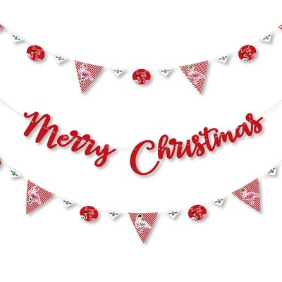 Big Dot of Happiness Flamingle Bells - Tropical Christmas Party Letter Banner Decoration - 36 Banner Cutouts and Merry Christmas Banner Letters