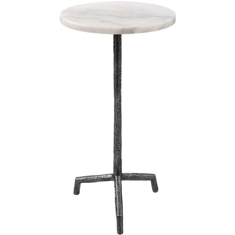 Uttermost Puritan 12"W Aged Black Iron White Marble Round Drink Table, 1 of 2