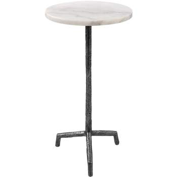 Uttermost Puritan 12"W Aged Black Iron White Marble Round Drink Table