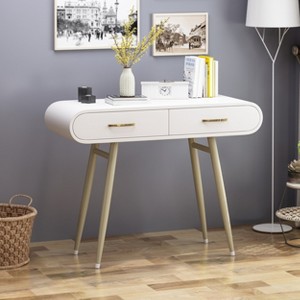 KWPZQEB Entryway Table, Wood Accent Console Sofa Table with 2 Drawers, Modern Vanity Desk with Iron Legs, Desk for Hallway, Entryway, Living Room - 1 of 4