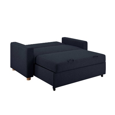 Navy Blue Fabric Full Size Convertible Sleeper Sofa