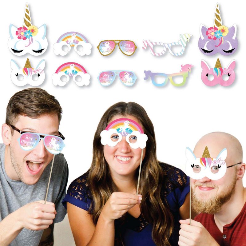 Big Dot of Happiness Rainbow Unicorn Glasses & Masks - Paper Card Stock Magical Unicorn Baby Shower or Birthday Party Photo Booth Props Kit - 10 Count, 2 of 6