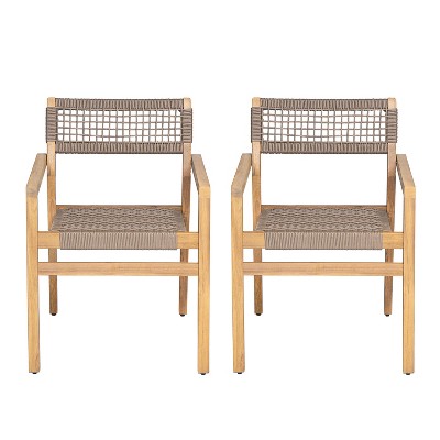 Christopher Knight Home Hamon Outdoor Rope Woven Acacia Wood Dining Chair (Set of 2), Light Teak