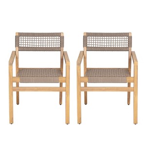 Christopher Knight Home Hamon Outdoor Rope Woven Acacia Wood Dining Chair (Set of 2) - 1 of 4