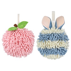 REGALWOVEN 2 Pcs Comfortable Soft Absorbent Chenille Ball Fuzzy Hand Towels - 1 of 4