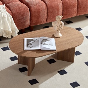 GDFStudio Roland Modern Minimalism 39.4" Wood Oval Coffee Table with Double Pedestal - 1 of 4